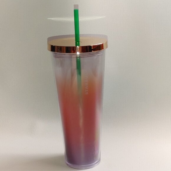2014 Starbucks Gradient Red Ombre Gold Top 24 Oz Venti Tumbler - Picture 2 of 8